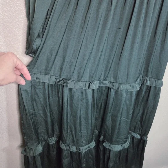 Böhme Green Prairie Maxi Dress Long Sleeve Tiered Ruffle Cottagecore Boho Size S - Picture 4 of 9